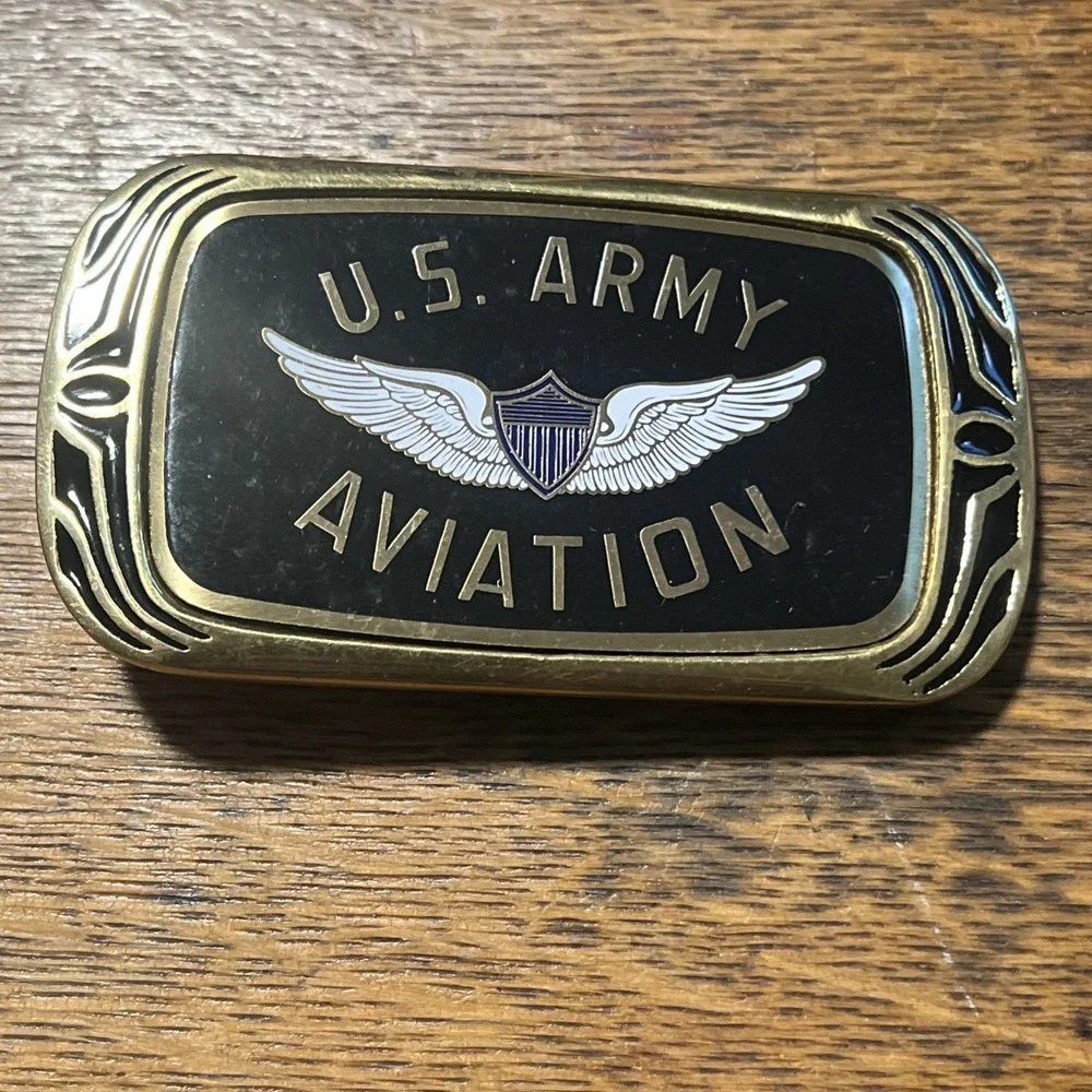 Vintage U.S. ARMY AVIATION Flying Wings 1983 NAP Inc Solid Brass Belt Buckle F08